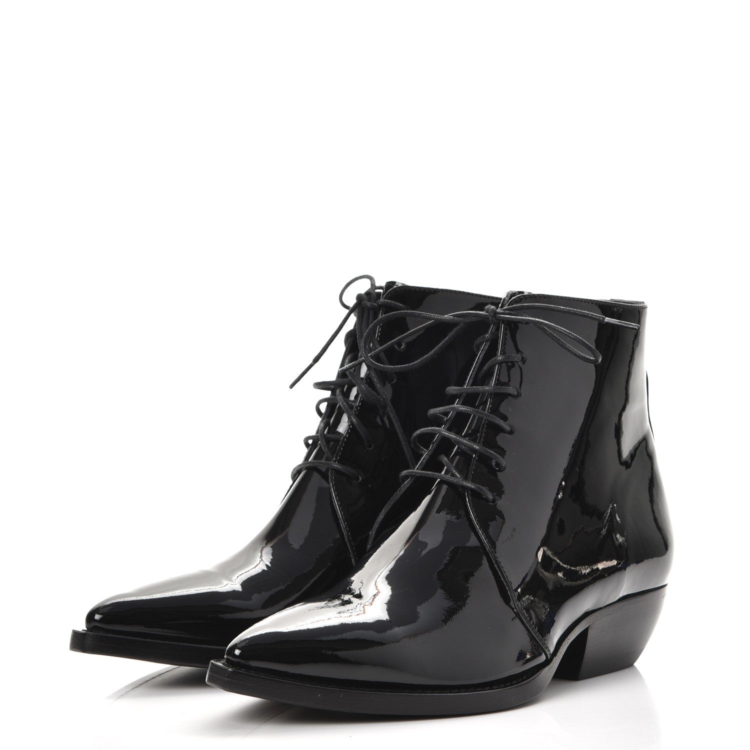 Saint Laurent Patent Calfskin Theo Lace-Up Ankle Boots 38 Black 2 of 11
