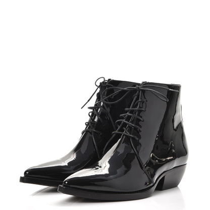 Saint Laurent Patent Calfskin Theo Lace-Up Ankle Boots 38 Black 2 of 11