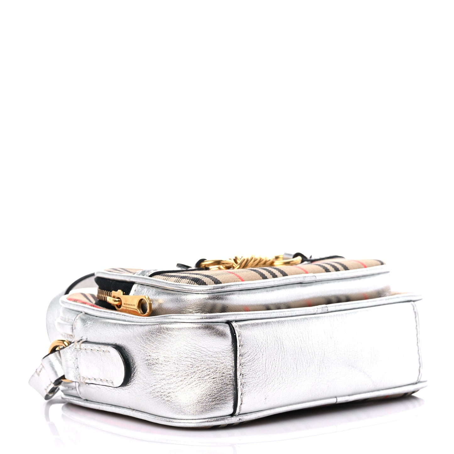 Smooth Calfskin 1983 Knight Check Link Camera Bag Silver