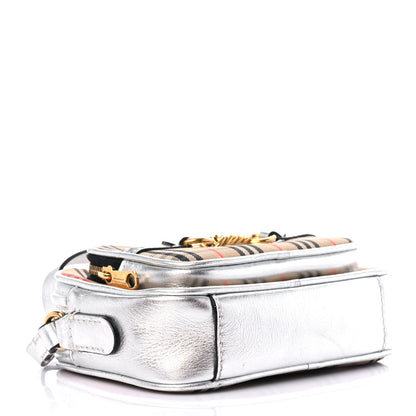 Burberry Smooth Calfskin 1983 Knight Check Link Camera Bag Silver 4 of 14