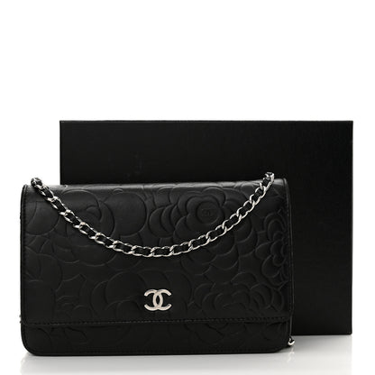 Chanel Lambskin Camellia Embossed Wallet on Chain WOC Black 15 of 15