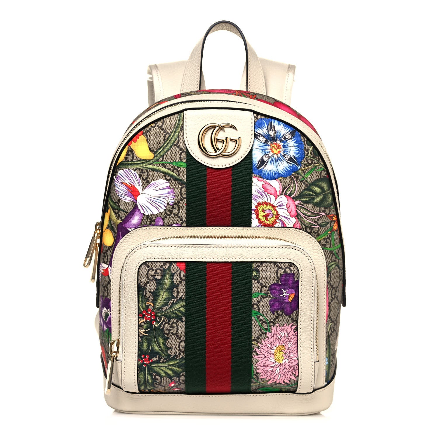 Gucci GG Supreme Monogram Flora Web Small Ophidia Day Backpack White 1 of 10