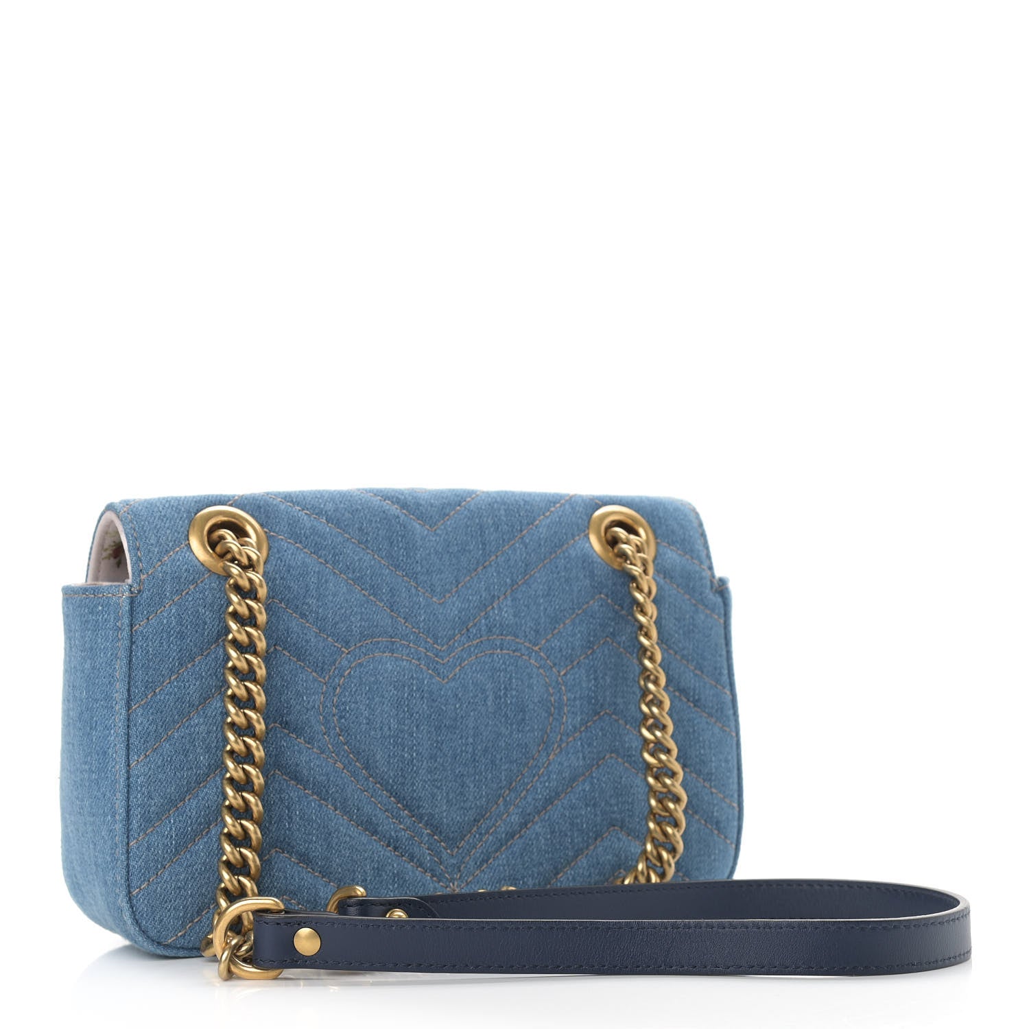 Gucci Denim Matelasse Mini Pearly GG Marmont Shoulder Bag Blue 3 of 9