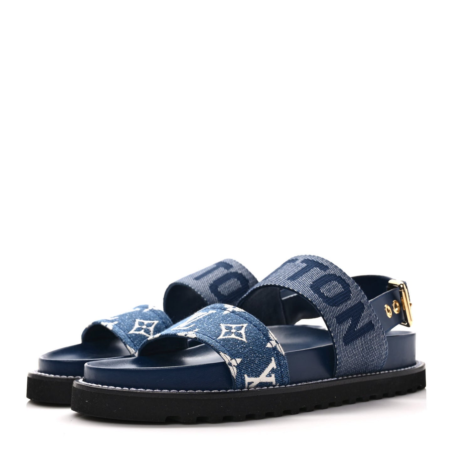 Monogram Denim Paseo Flat Comfort Sandals 37 Navy Blue