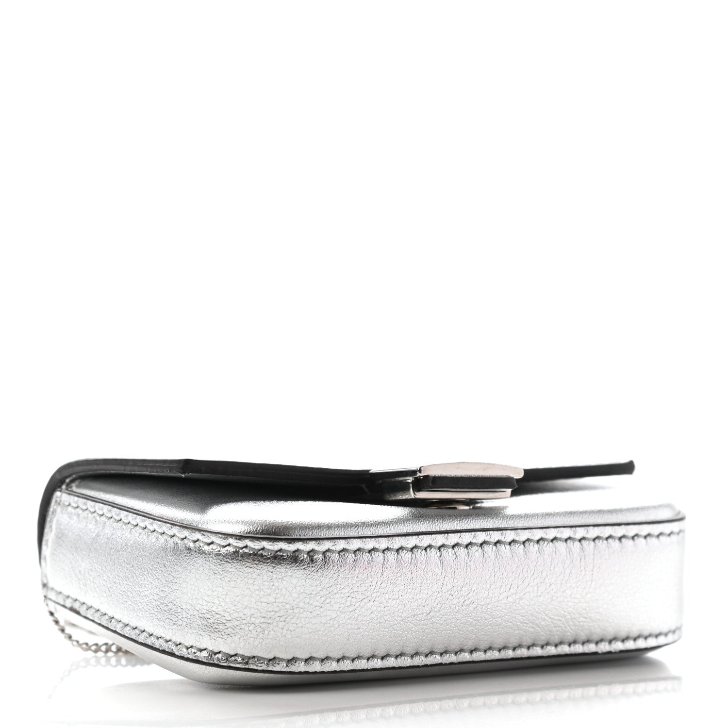 Fendi Vitello Catalan Mirror Nano Baguette Charm Argento 4 of 8