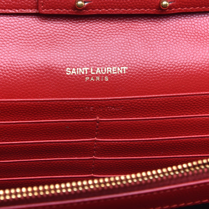 Saint Laurent Grain De Poudre Matelasse Chevron Monogram Chain Wallet New Red 6 of 12