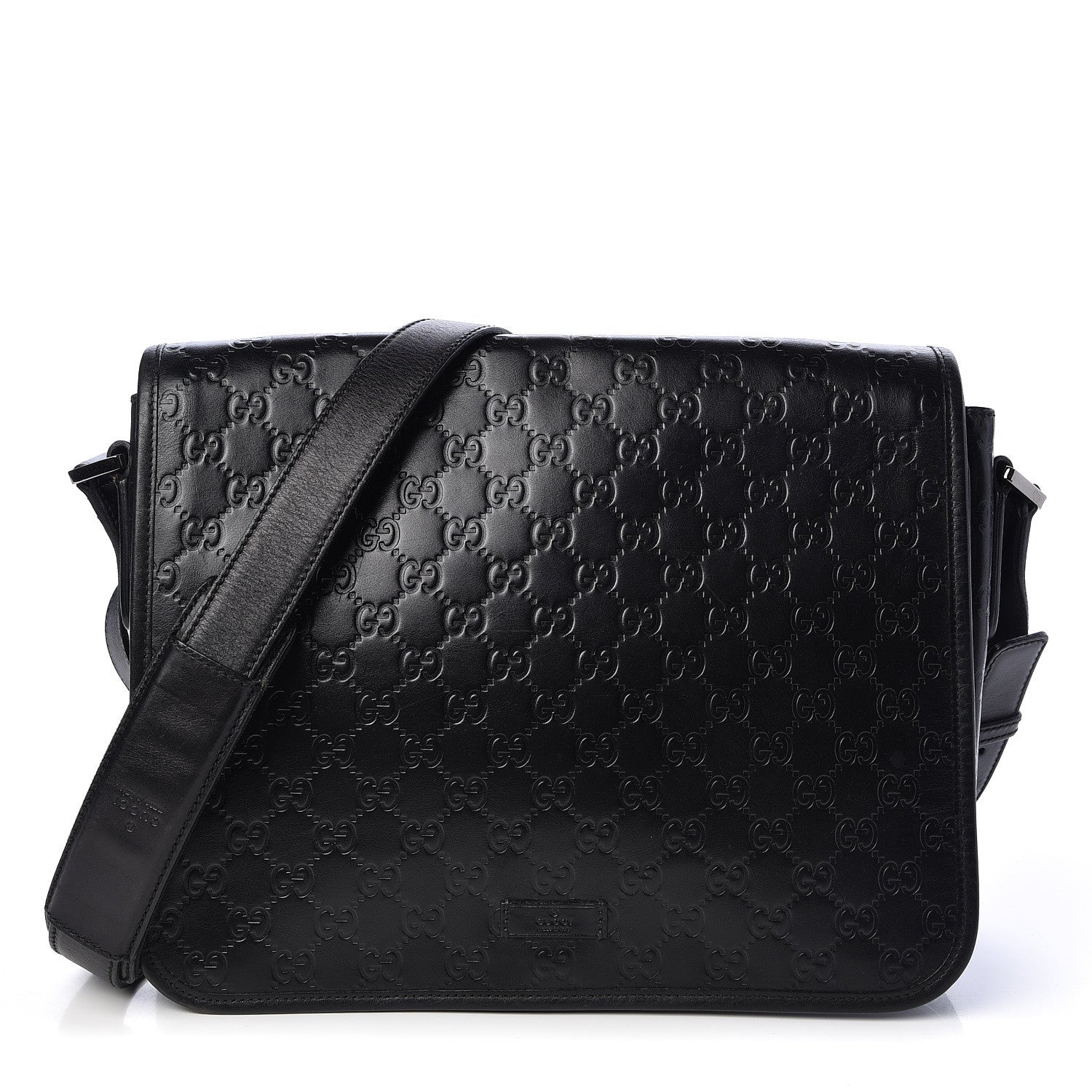 Gucci Guccissima Flap Messenger Bag Black 1 of 10