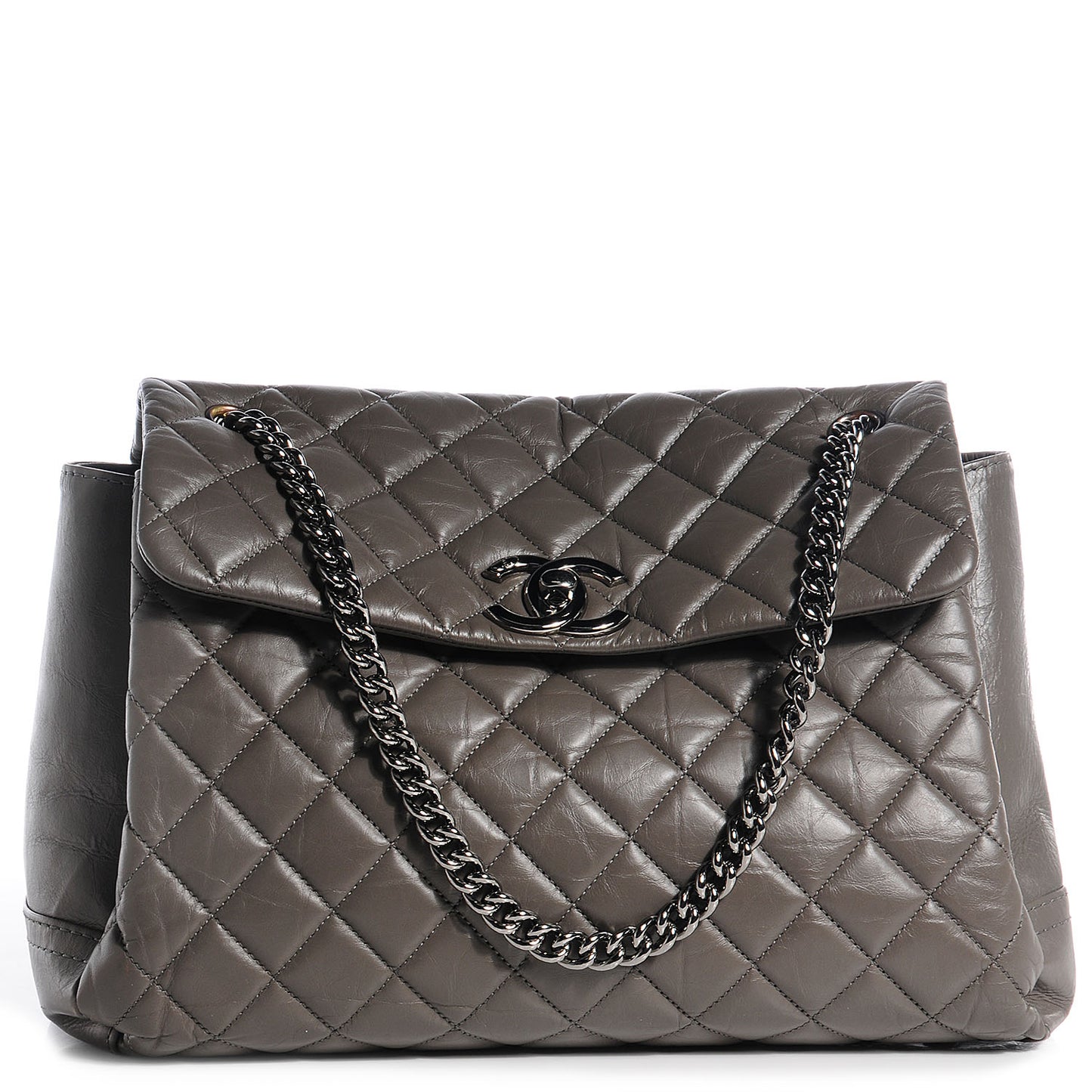 CAged Calfskin Medium Lady Pearly Flap Grey