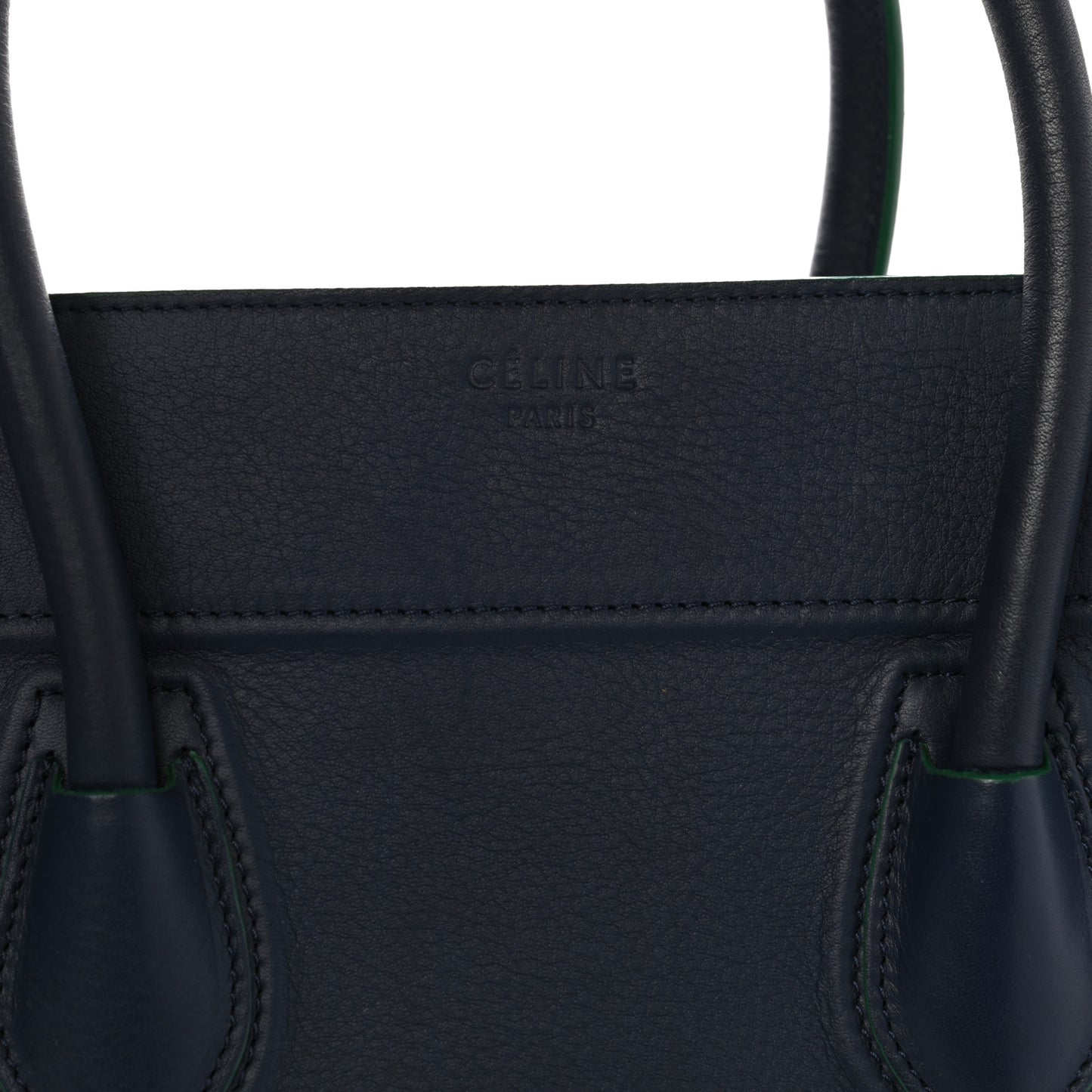 Supple Calfskin Medium Phantom Luggage Navy Blue Green Trim
