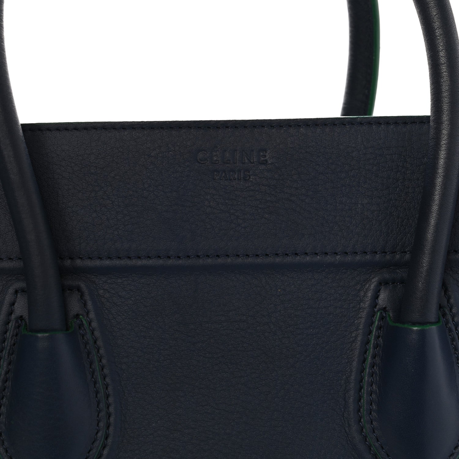 Celine Supple Calfskin Medium Phantom Luggage Navy Blue Green Trim 6 of 10