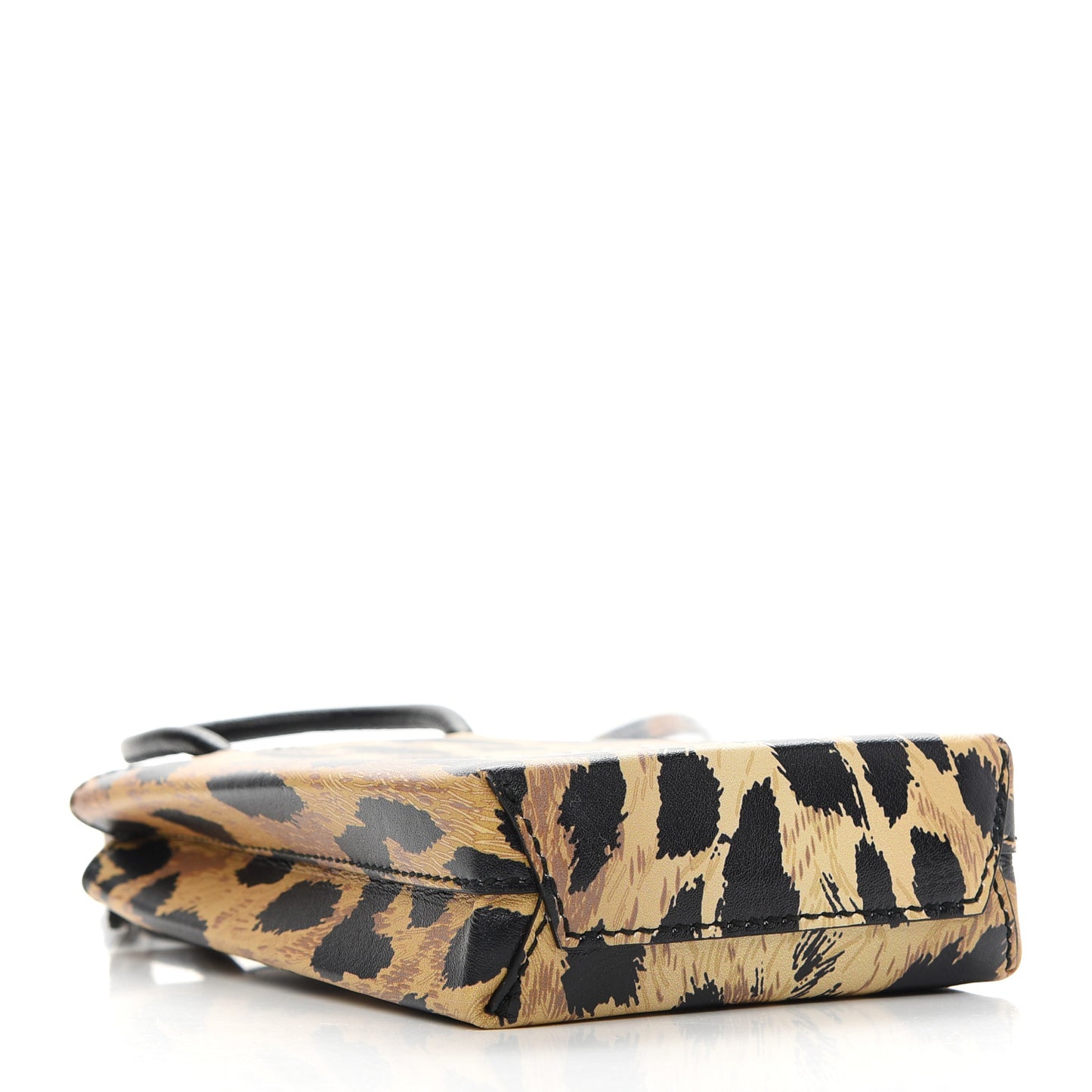 Smooth Calfskin Leopard Print Logo Shopping Phone Holder Bag Beige Black