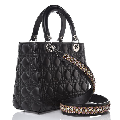 Christian Dior Lambskin Cannage Medium Lady Dior Crystal Strap Black 3 of 7