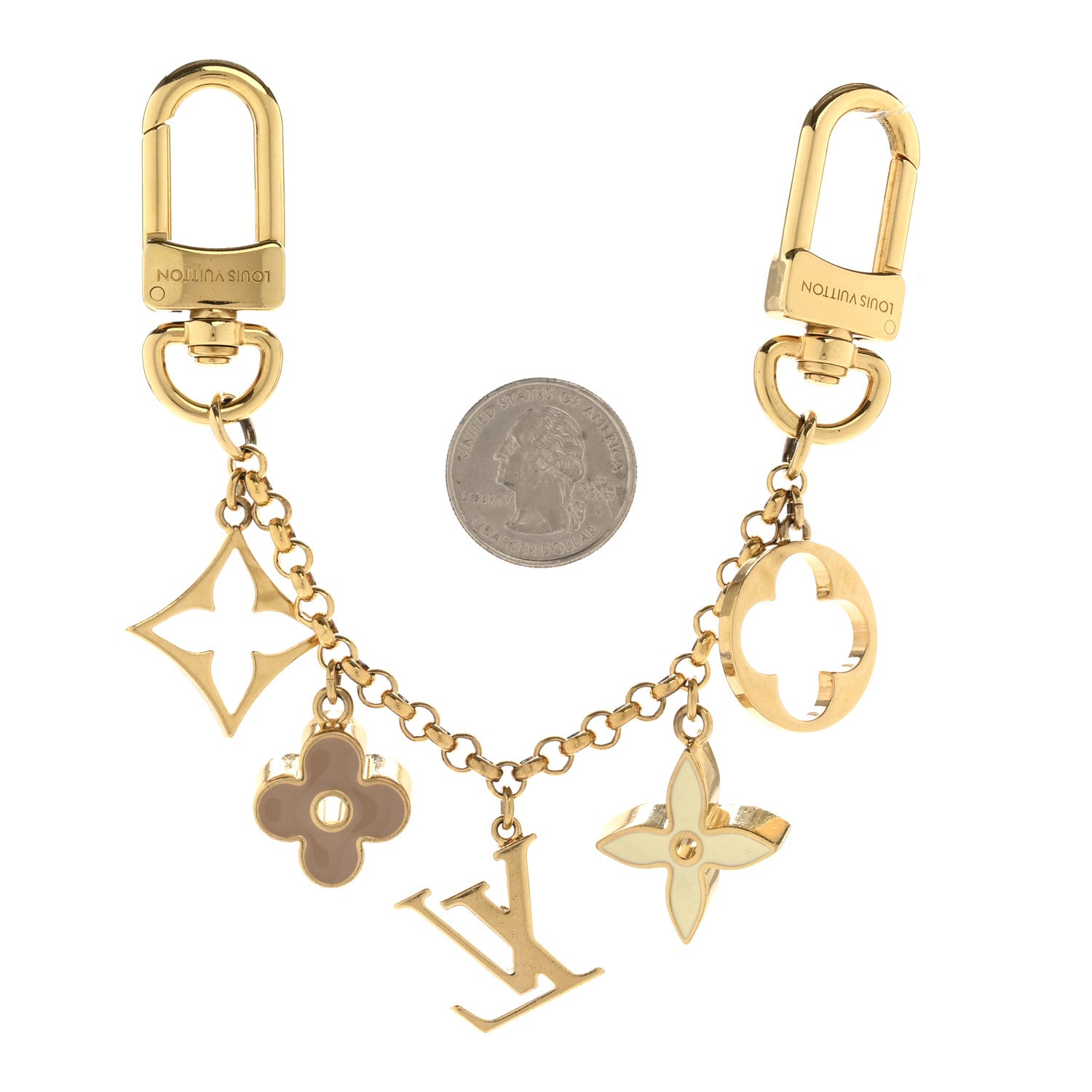 Louis Vuitton Brass Enamel Fleur De Monogram Bag Charm Chain Gold 2 of 4