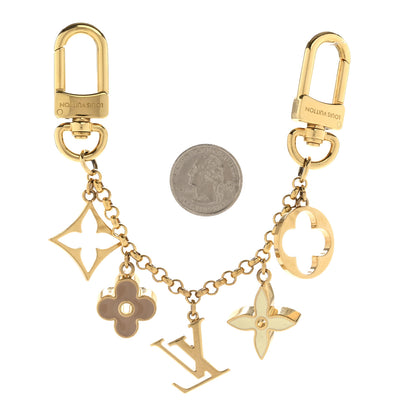 Louis Vuitton Brass Enamel Fleur De Monogram Bag Charm Chain Gold 2 of 4