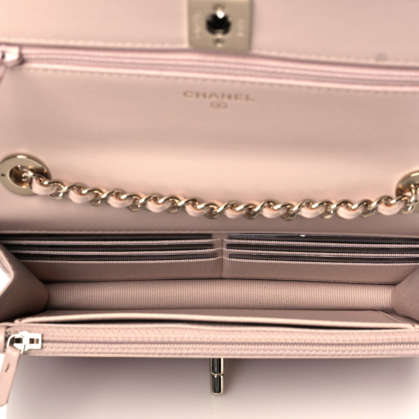 Lambskin Quilted Trendy CC Wallet On Chain WOC Light Beige