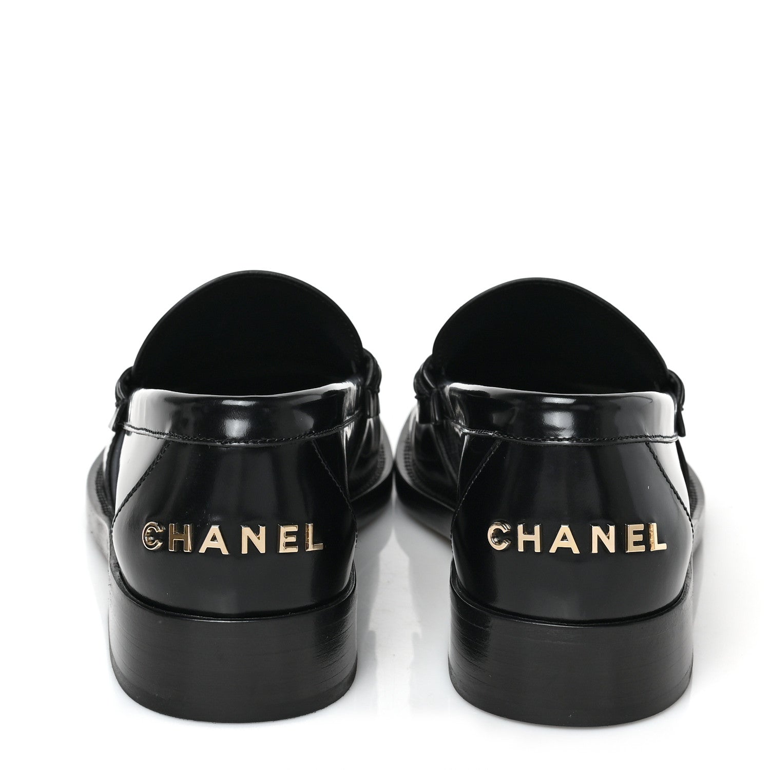 Chanel Shiny Calfskin Logo Loafers 38.5 Black 5 of 9