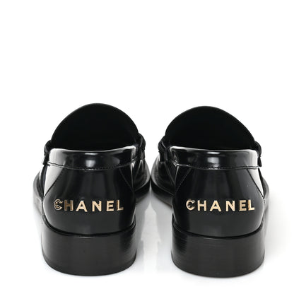 Chanel Shiny Calfskin Logo Loafers 38.5 Black 5 of 9