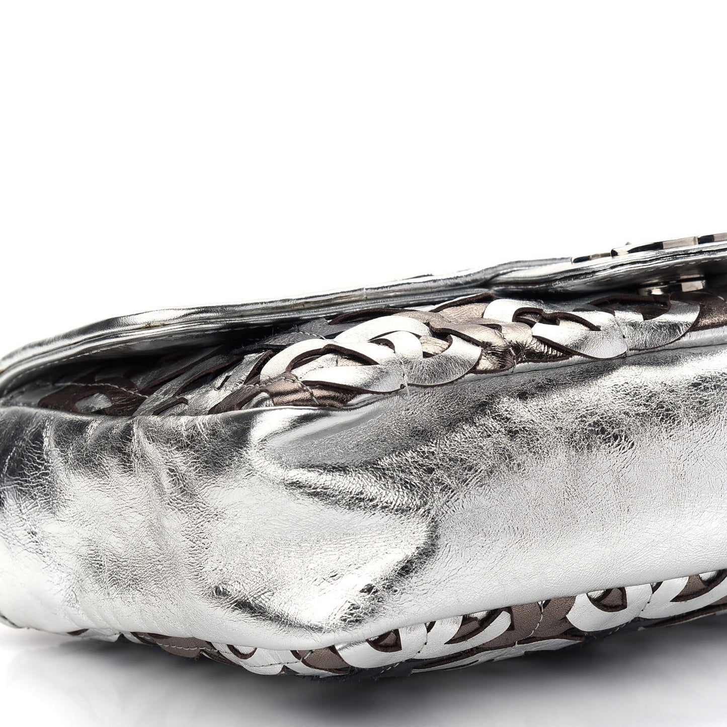Metallic Crackled Calfskin Medium CC Mix Flap Silver Gold