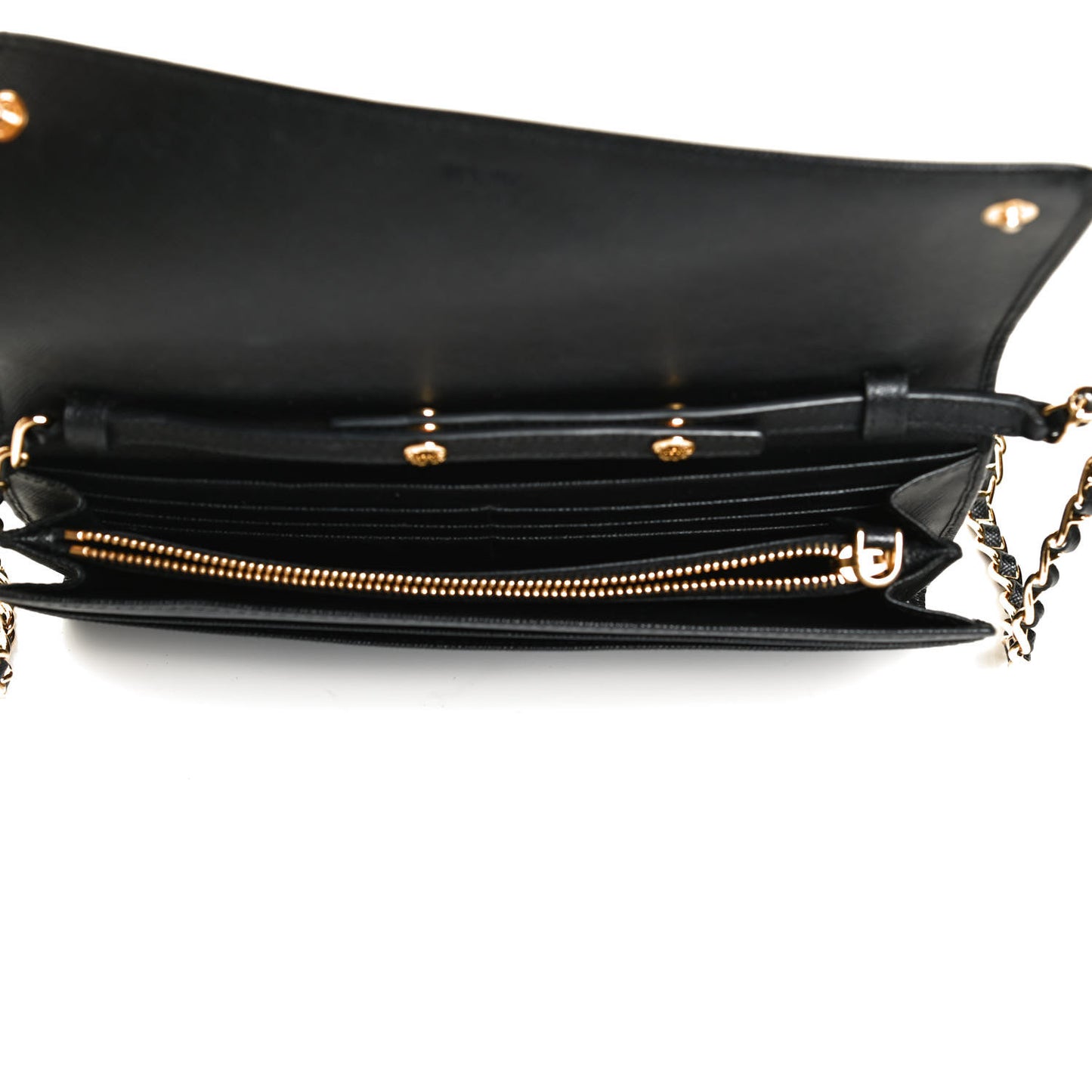 Saffiano Metal Oro Chain Wallet Black