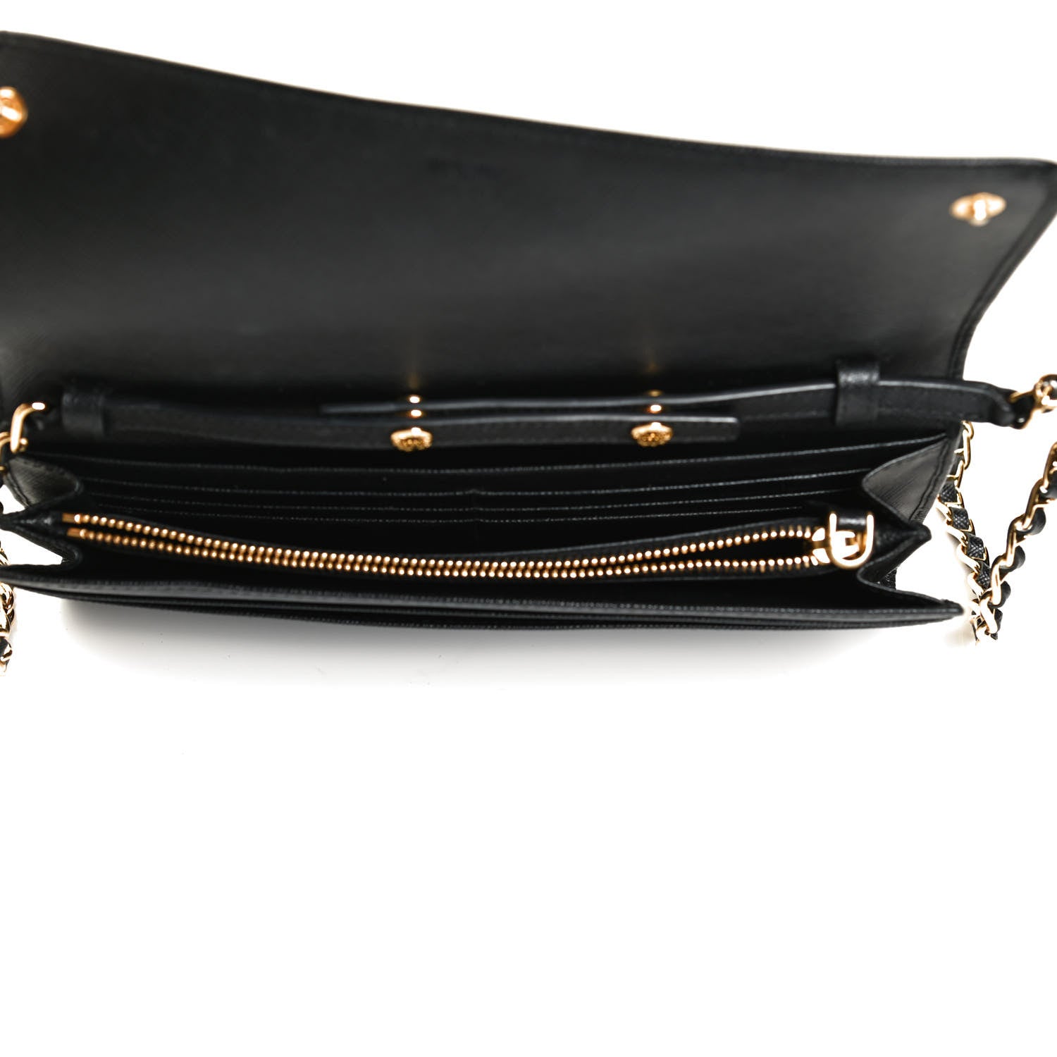 Prada Saffiano Metal Oro Chain Wallet Black 5 of 9