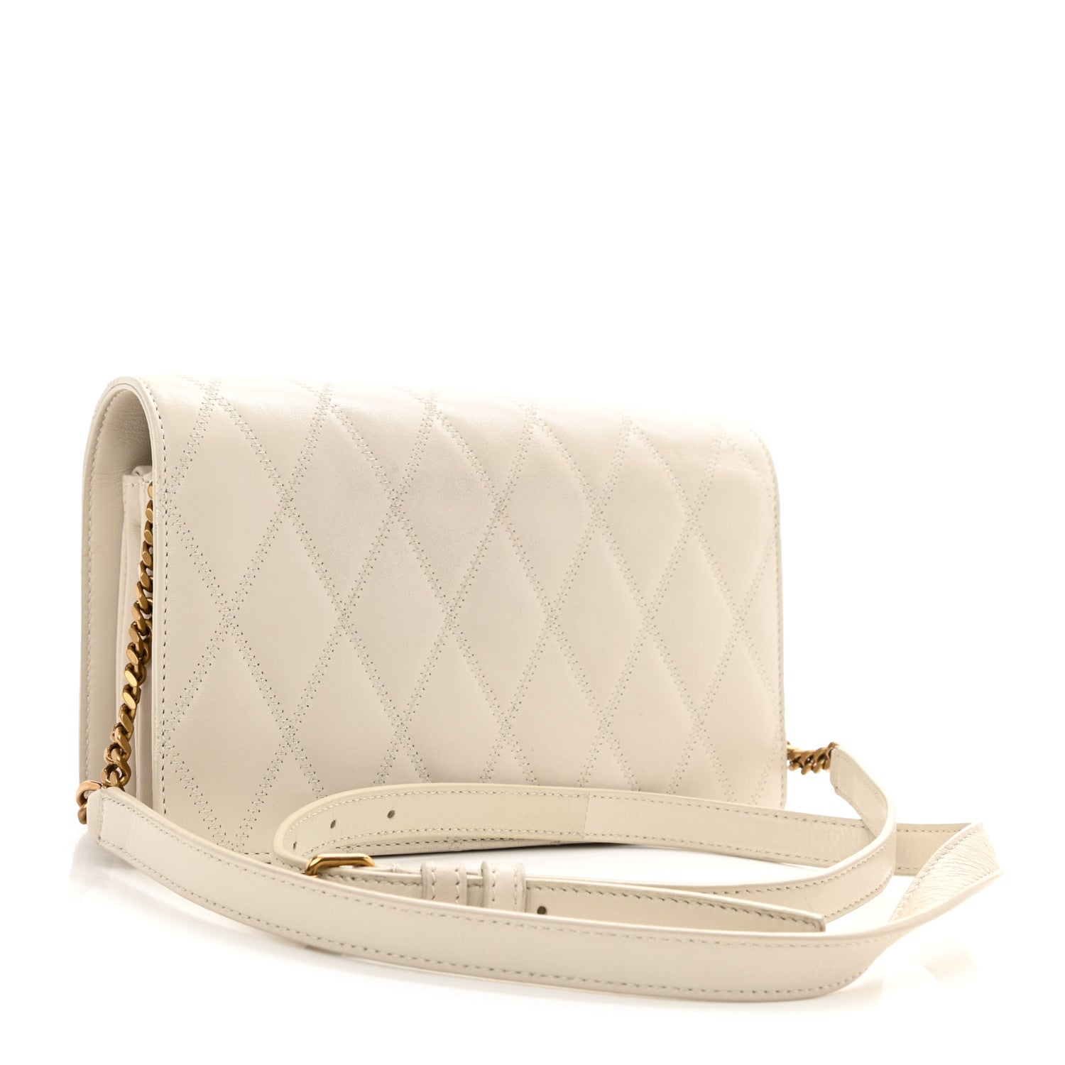 Saint Laurent Lambskin Diamond Quilted Angie Chain Bag Crema 3 of 9