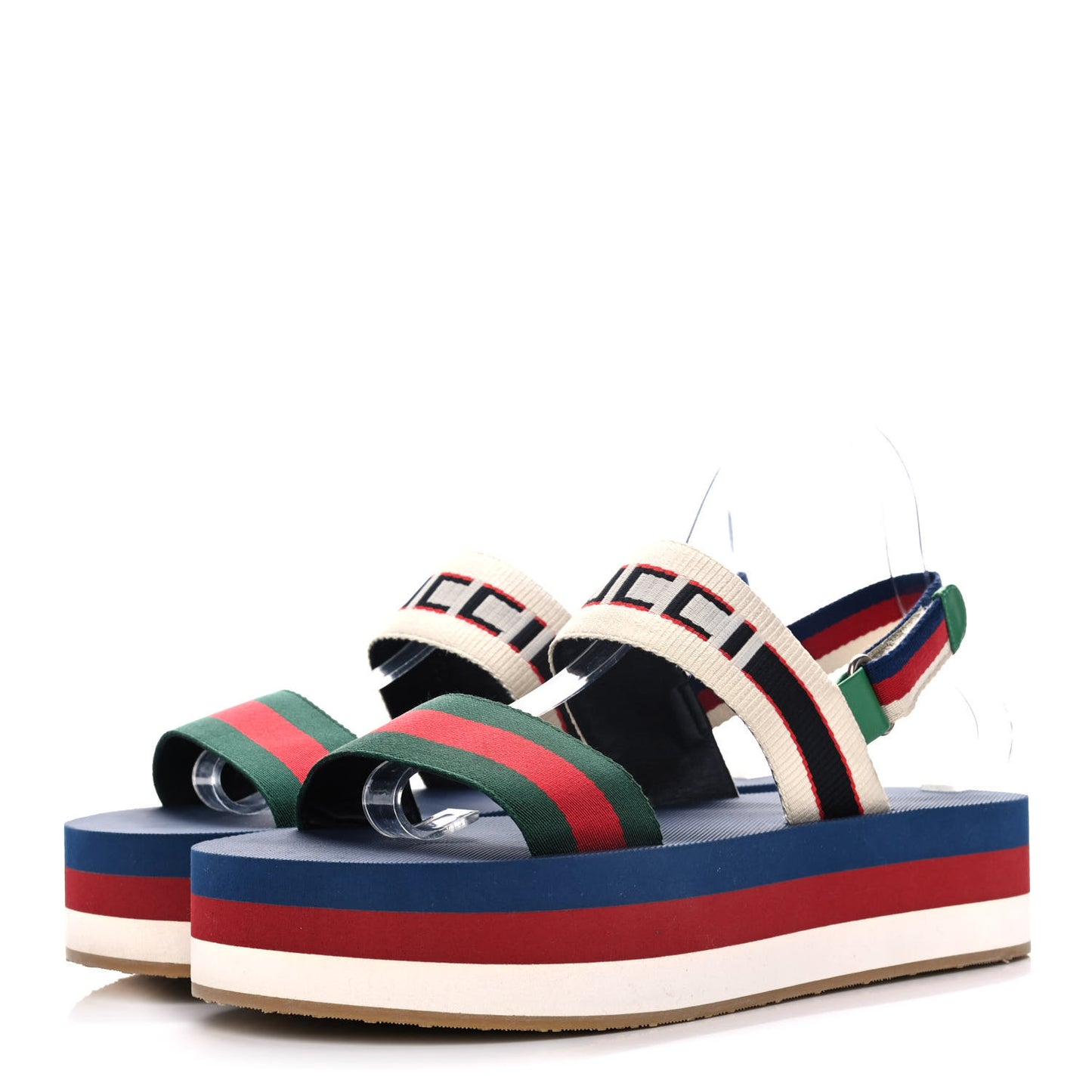 Nylon Stripe Logo Sylvie Web Platform Slingback Sandals 39 Green Red Ecru