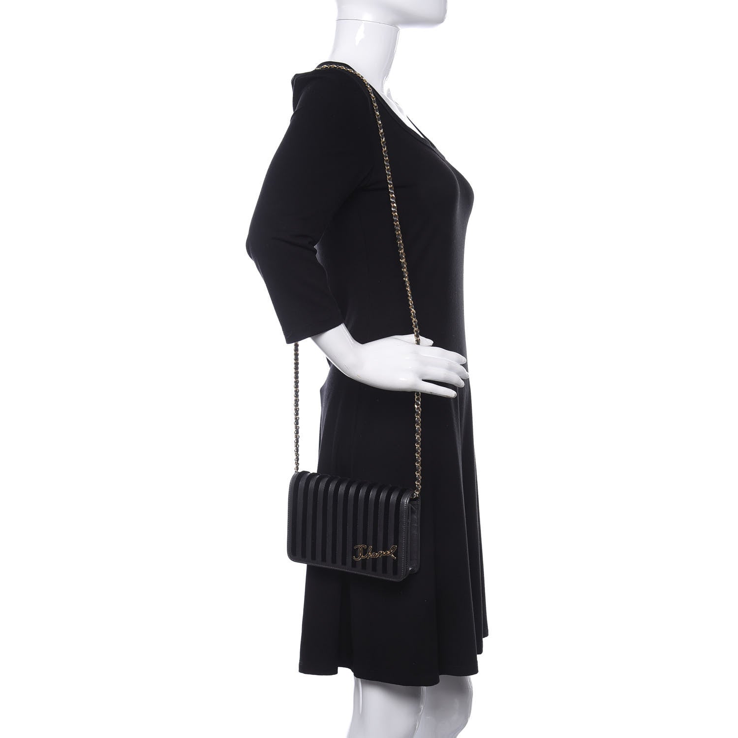 Chanel Iridescent Calfskin Velvet Stripe Wallet On Chain WOC Charcoal 2 of 12