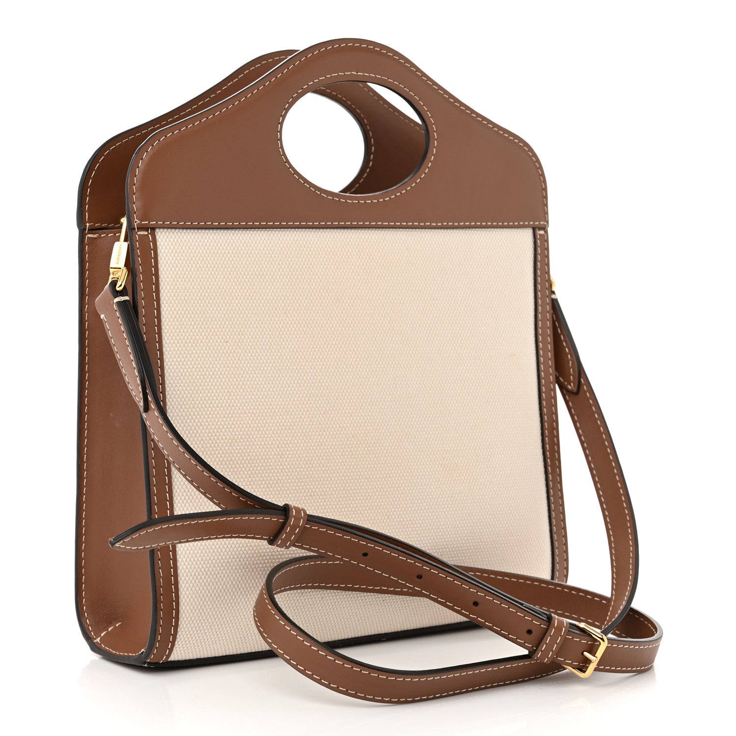 Burberry Canvas Smooth Calfskin Two Tone Mini Pocket Bag Natural Malt Brown 3 of 10