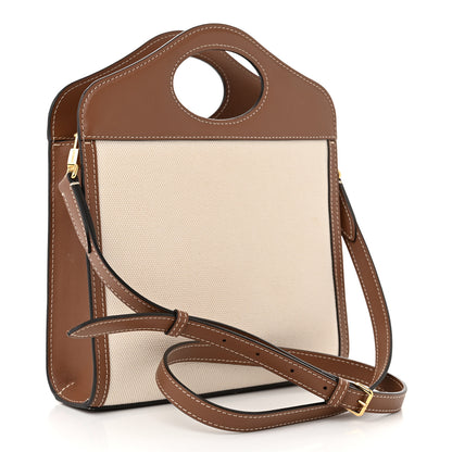 Burberry Canvas Smooth Calfskin Two Tone Mini Pocket Bag Natural Malt Brown 3 of 10