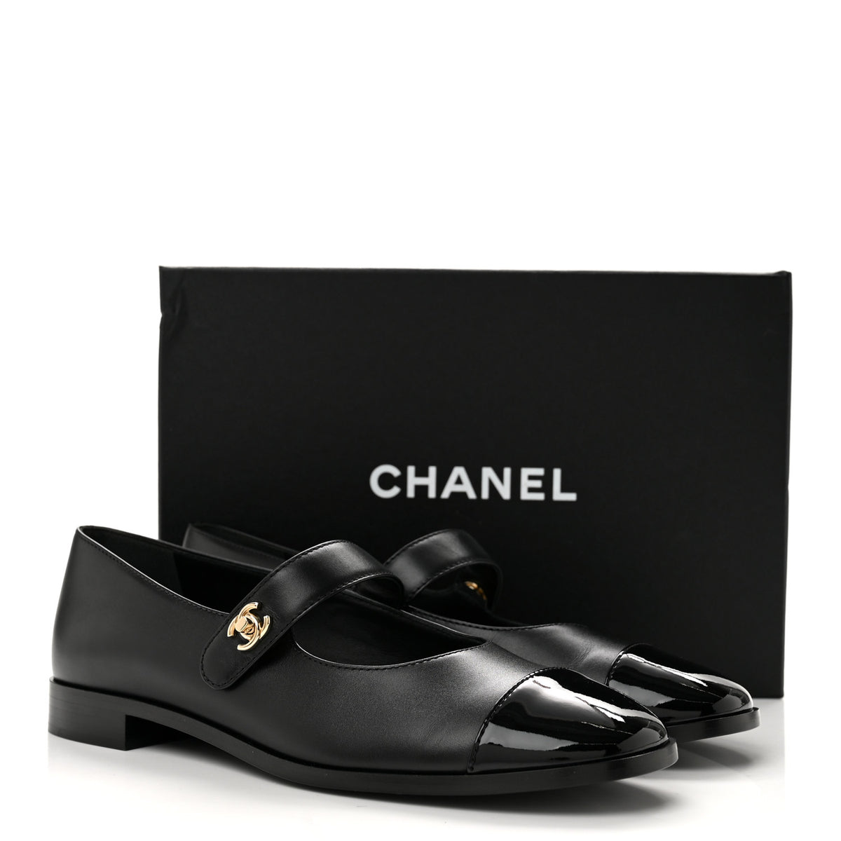 Calfskin Patent Mary Janes Flats 41 Black