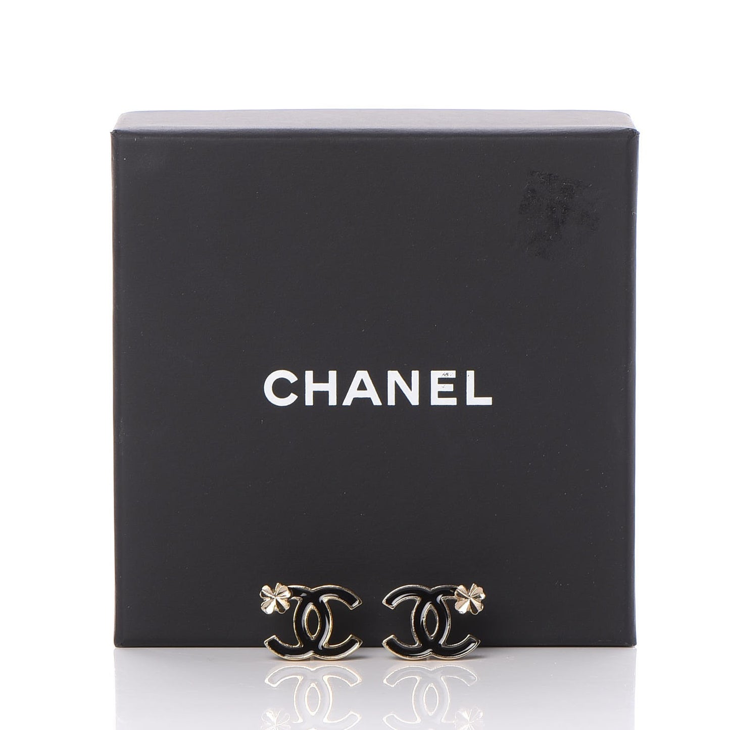 Enamel CC Clover Earrings Black Gold