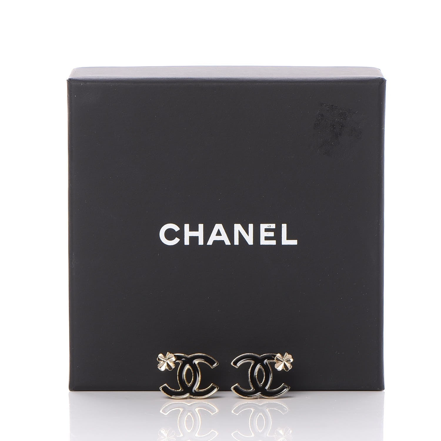 Chanel Enamel CC Clover Earrings Black Gold 5 of 5