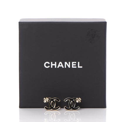 Chanel Enamel CC Clover Earrings Black Gold 5 of 5