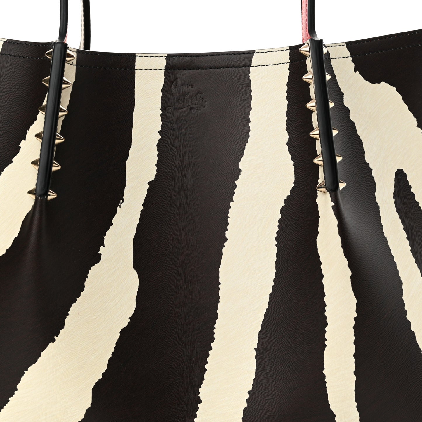 Calfskin Empire Zebra Print Spiked Large Cabarock Shopper Tote Brown White