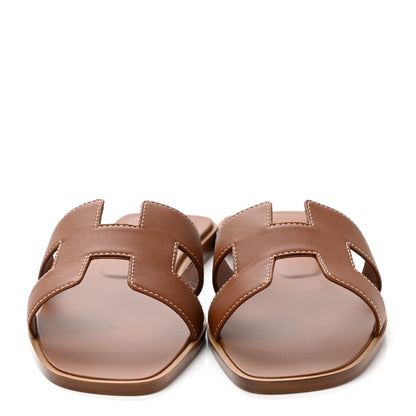 Hermes Box Calfskin Oran Sandals 37 Gold 2 of 9