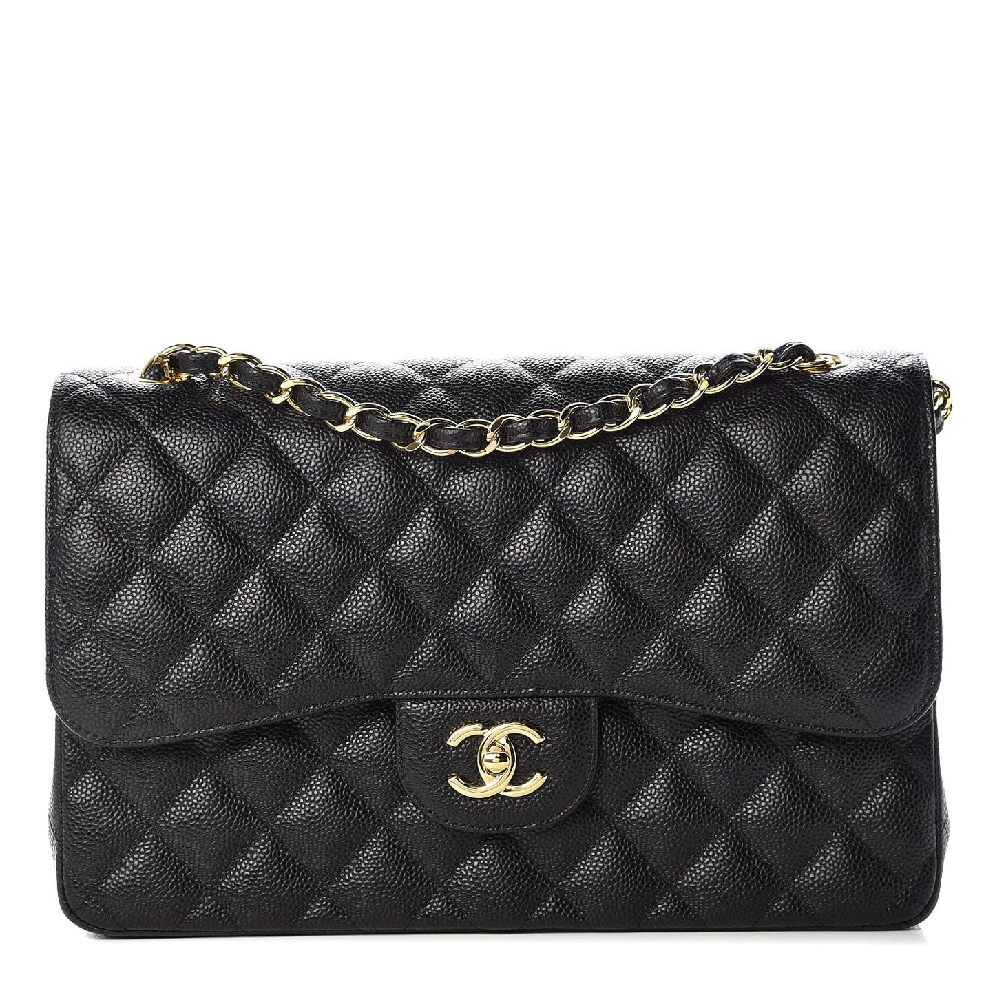 Caviar Quilted Jumbo Double Flap Black