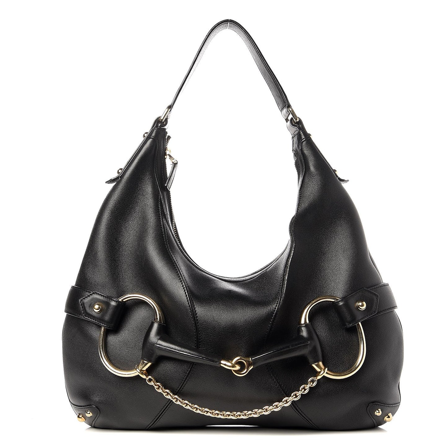 Calfskin Horsebit Chain Hobo Black