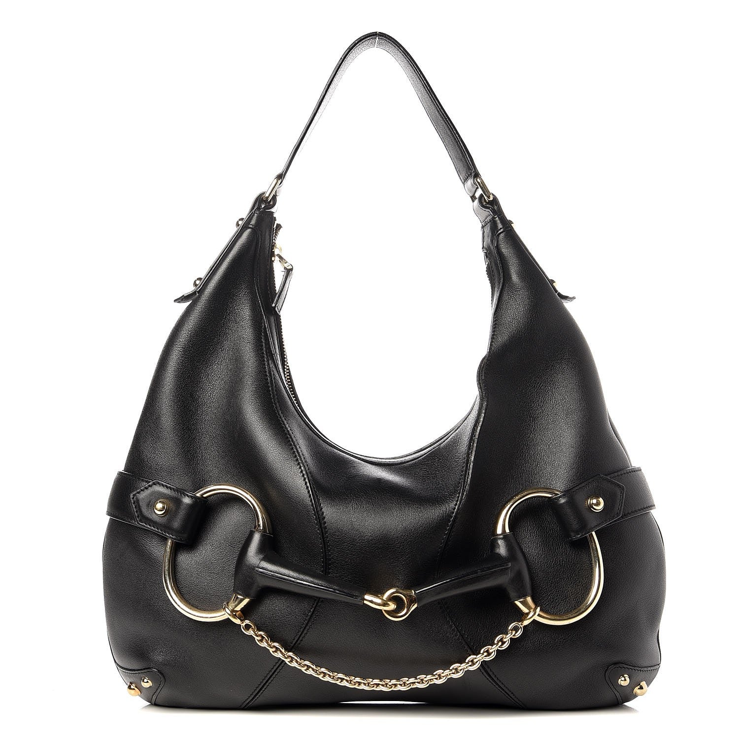 Gucci Calfskin Horsebit Chain Hobo Black 1 of 7