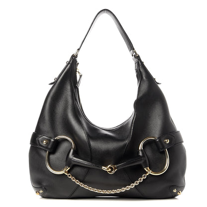 Gucci Calfskin Horsebit Chain Hobo Black 1 of 7
