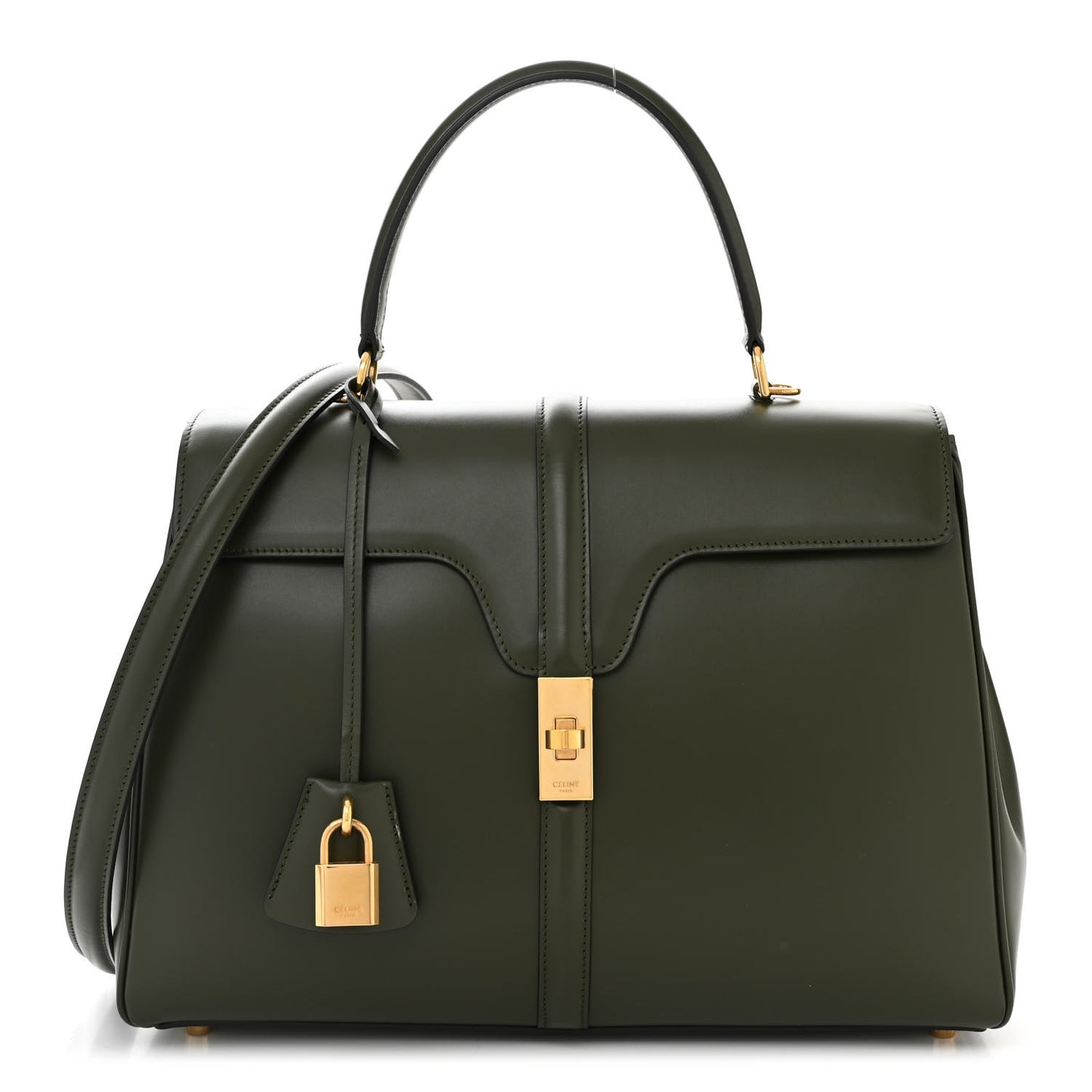 Satinated Calfskin Medium 16 Top Handle Bag Khaki