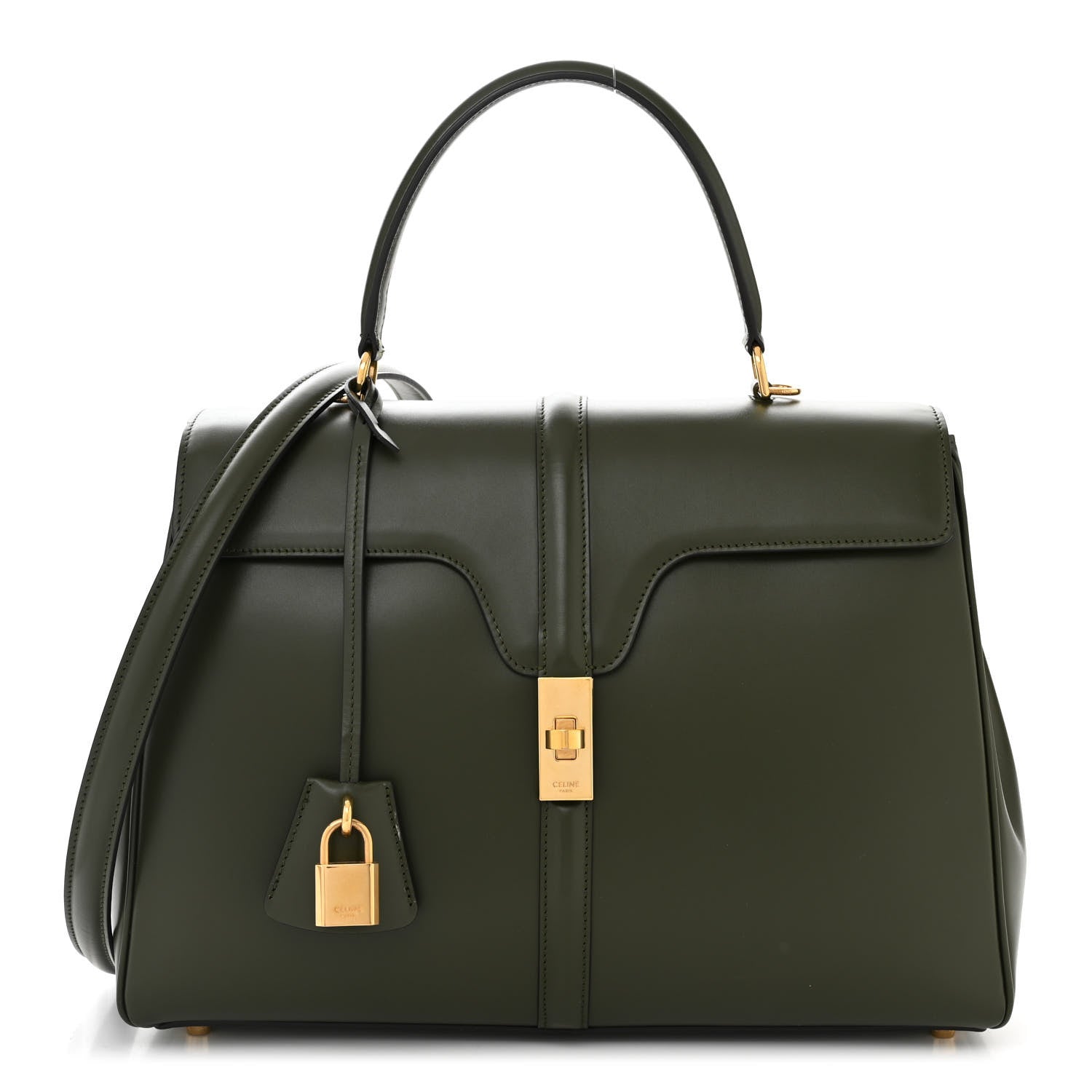 Celine Satinated Calfskin Medium 16 Top Handle Bag Khaki 1 of 12