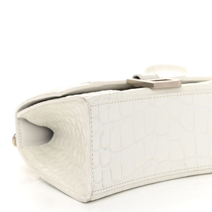Balenciaga Shiny Calfskin Crocodile Embossed Hourglass Top Handle Bag XS White 8 of 11