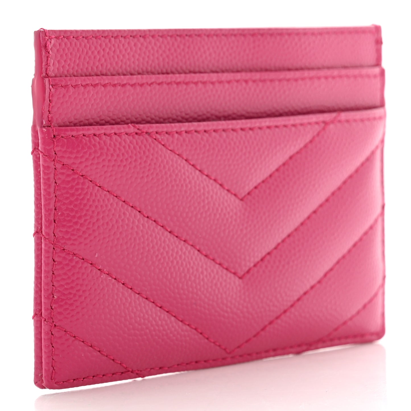 Grain De Poudre Matelasse Chevron Monogram Credit Card Case Fresh Fuxia