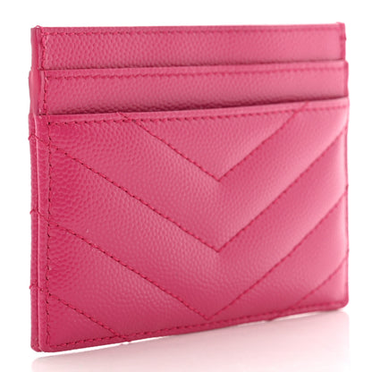 Saint Laurent Grain De Poudre Matelasse Chevron Monogram Credit Card Case Fresh Fuxia 3 of 8