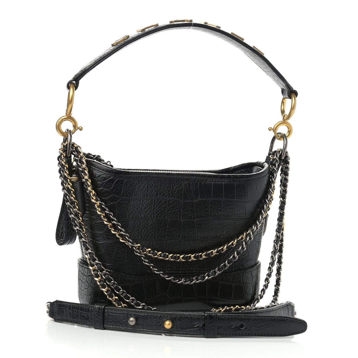 Calfskin Crocodile Embossed Small Gabrielle Cocodile Hobo Black