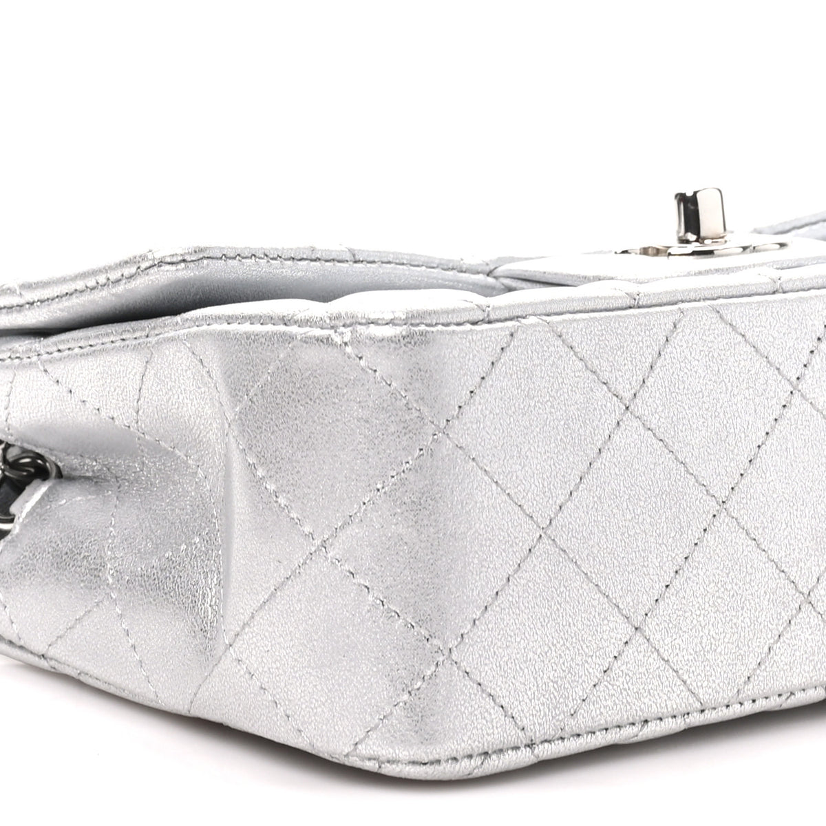 Metallic Lambskin Quilted Mini Rectangular Flap Silver