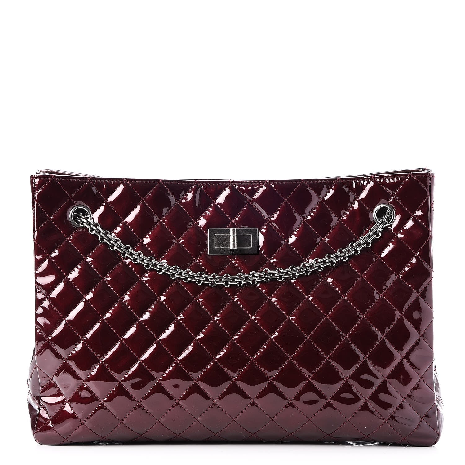 Chanel Patent Calfskin Quilted Reissue 2.55 Tote Burgundy 1 of 8