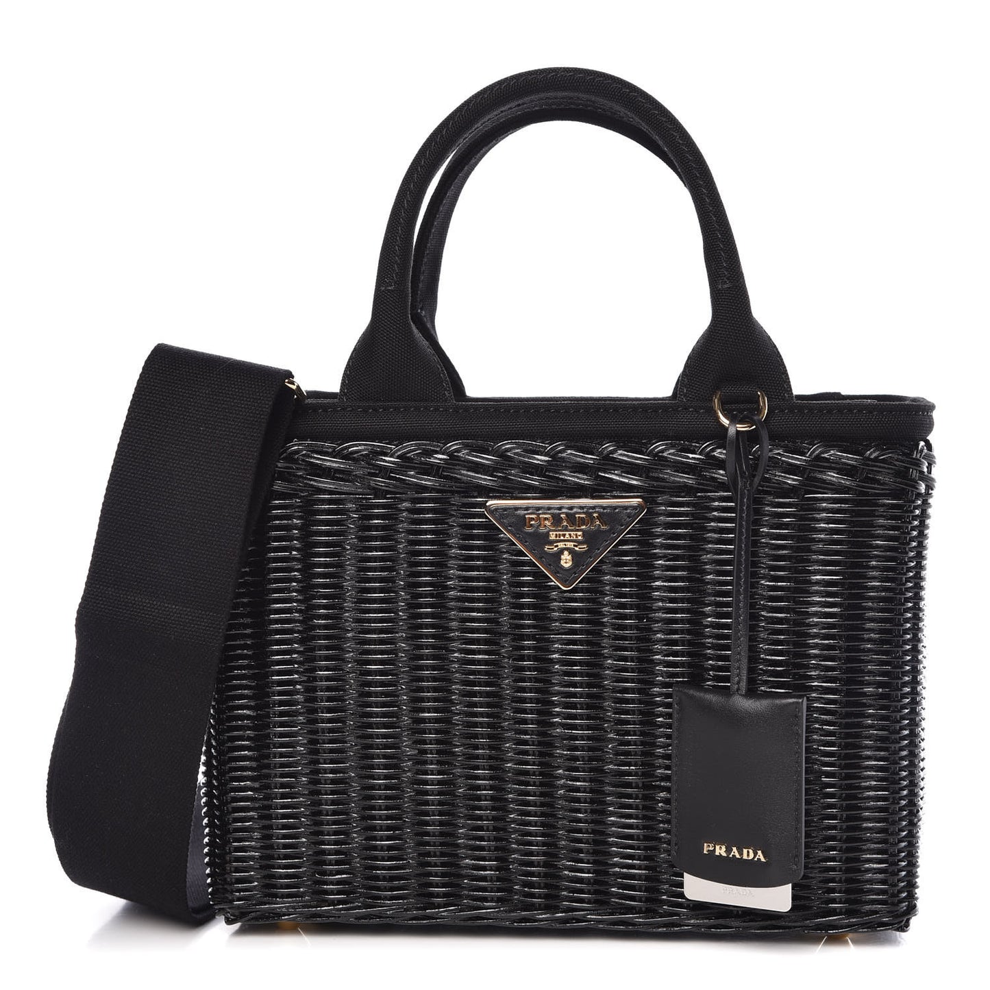 Wicker Canvas Shoulder Bag Black