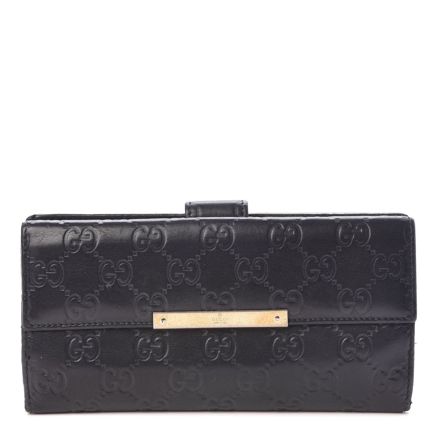Guccissima Margaux Calfskin Metal Bar Continental Flap Wallet Black