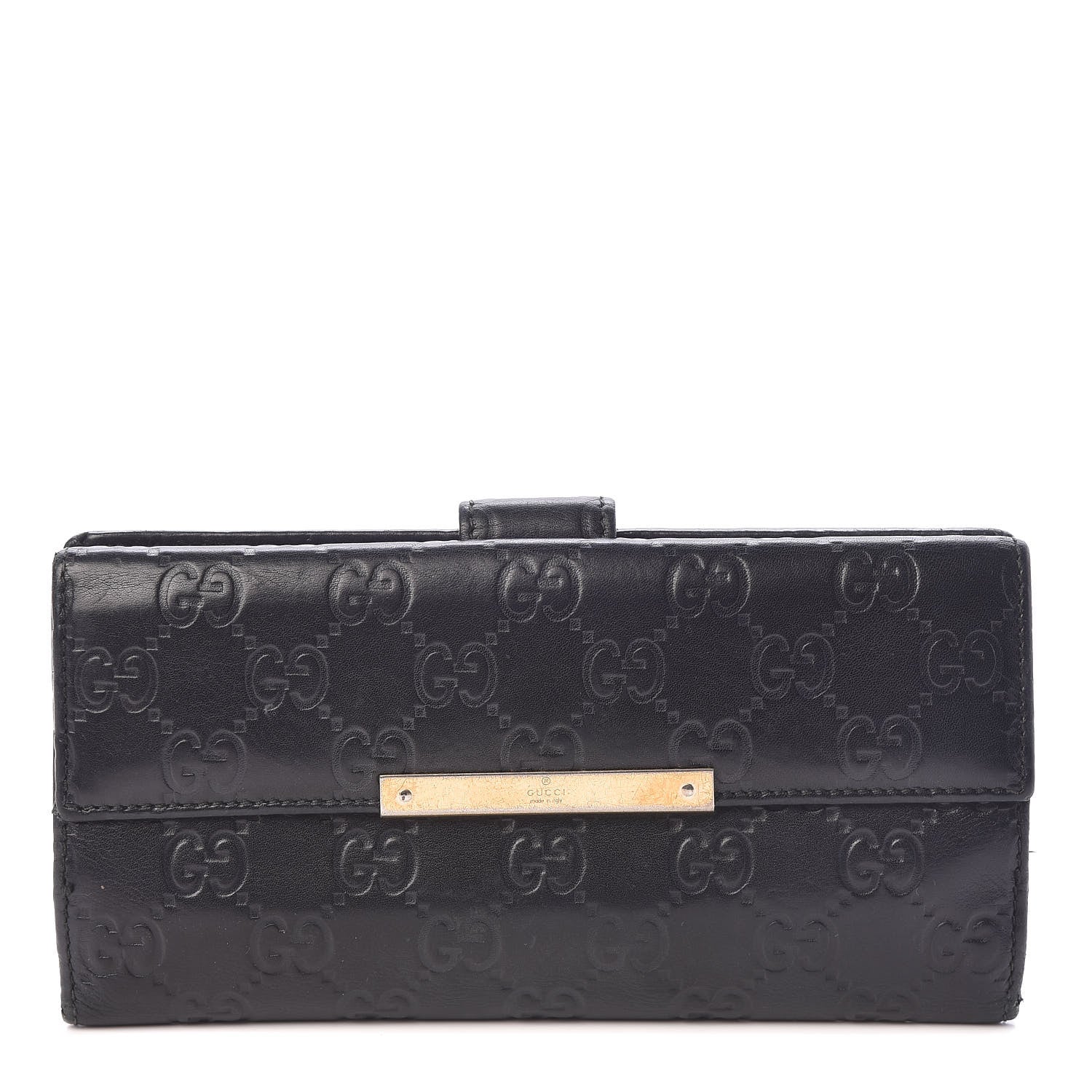 Gucci Guccissima Margaux Calfskin Metal Bar Continental Flap Wallet Black 1 of 7